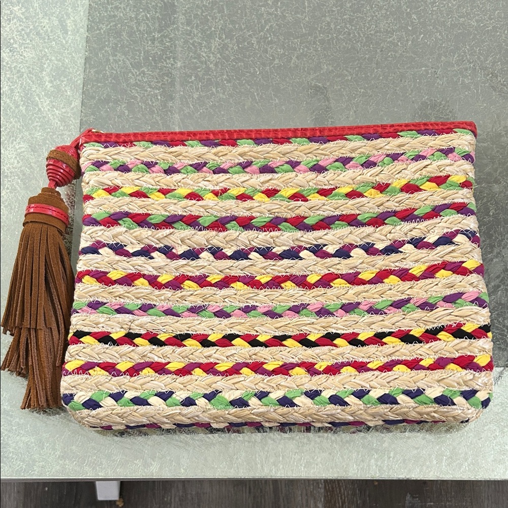 Sam Edelman Vibrant Woven Clutch with Tassel